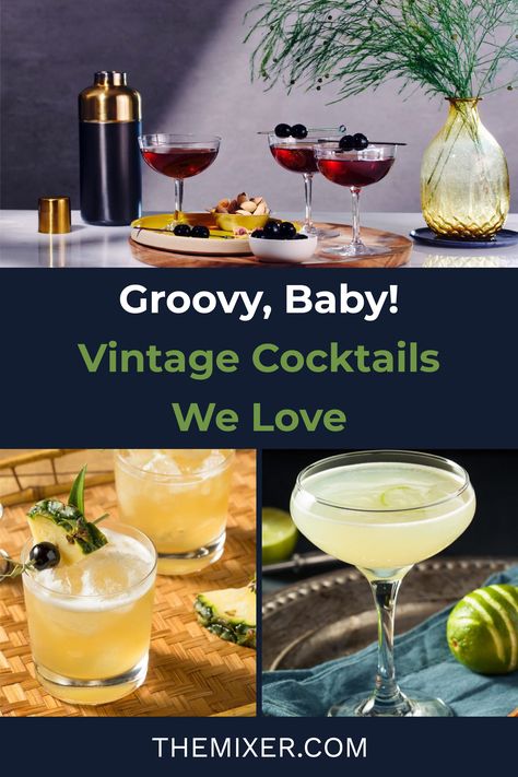 What do Sidecars, Whiskey Sours, Mai Tais and White Russians have in common? They’re classic cocktails from the 1960s that we still love today. Like mini skirts, these iconic drinks will never go out of style. Light up a lava lamp and invite your friends for a retro cocktail night. 60s Drinks, Retro Cocktails, Manhattan Cocktail Recipe, Smoked Jalapeno, Vintage Cocktails, Most Popular Cocktails, Cocktail Party Food, Popular Cocktails, Bourbon Drinks