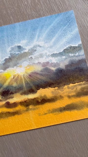 Anna N on Instagram: "Another sky painting for you with the sunshine ☀️ @supervisionart on Arches #sunshine #clouds #sky" Cloud Canvas Art, Drawing Sky, Watercolor Guide, Watercolor Art Landscape, Watercolor Clouds, Watercolor Blog, Cloud Canvas, Sunrise Painting, Paint Drawing