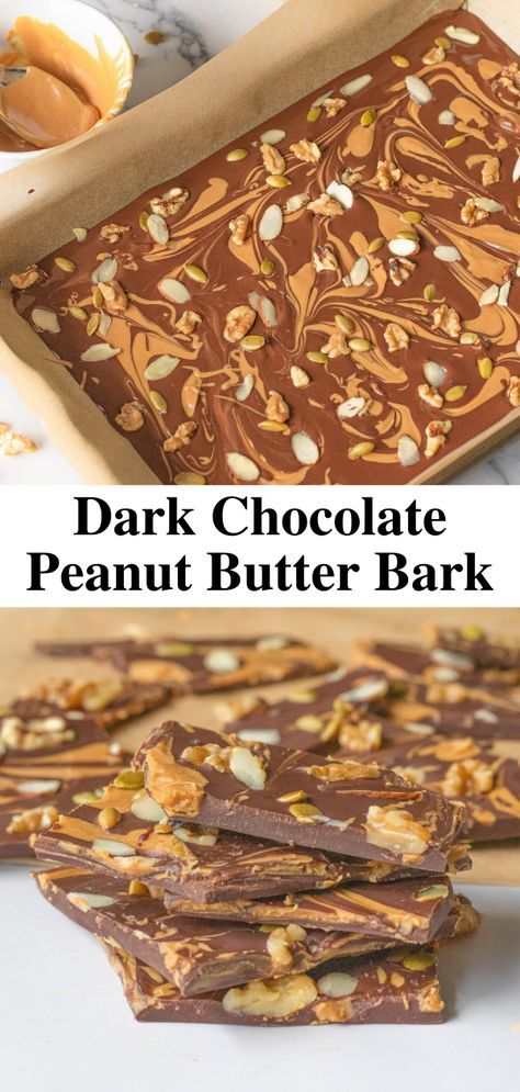 Keto Peanut Butter Bark, Dark Chocolate And Peanut Butter, Peanut Butter Mix Ins, Peanut Bark Recipes, Chocolate With Nuts Recipe, Dark Chocolate Peanut Butter Fudge, Chocolate Nut Bark, Seed And Nut Chocolate Bark, Dark Chocolate Peanut Butter Bark