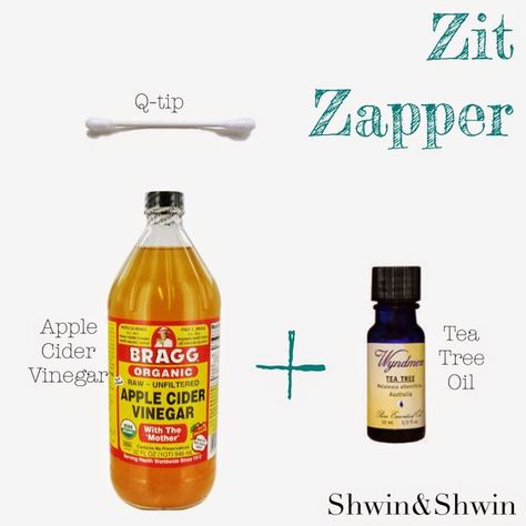 Zit Zapper - Dip end of Q-tip in Bragg's Apple Cider Vinegar the add one drop of tea tree oil to same end of Q-tip. Apply to blemish. Braggs Apple Cider, Braggs Apple Cider Vinegar, Tea Tree Oil For Acne, Diy Acne, Acne Remedies, Skin Remedies, Q Tip, Diy Skin Care, One Drop