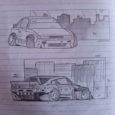 Jdm Car Sketch, Jdm Sketch, Car Drawing Sketches, Simple Car Drawing, Cartoon Objects, Cool Cartoon Drawings, Nissan S13, Art Markers Drawing, Car Drawing