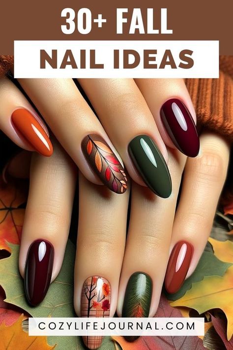 Fingernail Designs For Fall, Gel Nails For Autumn, September Nail Designs 2024, Autumn Nails 2024 Trends, Oval Nails Autumn, Halloween Nails Colors, Fall Multi Color Nails, Halloween Nail Color Ideas, Multi Color Fall Nails