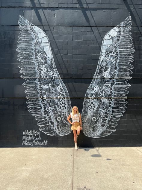 Nashville, TN Nashville Wings Mural, Mural Poses, Nashville Bucket List, Wings Mural, Nashville Murals, Senior Trip, Birthday Trip, Grand Ole Opry, Nashville Tn