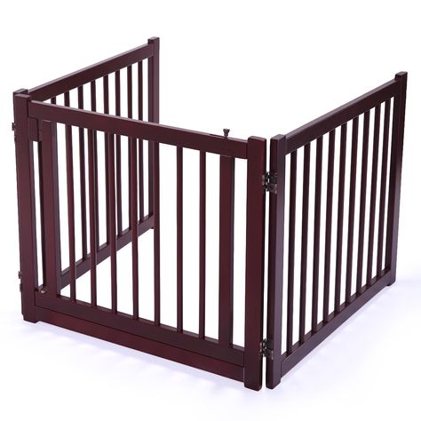 The Dog Gate is the perfect solution to accommodate your pet without sacrificing your sense of style. This solid wood freestanding pet door features a pine finish and excellent craftsmanship. Our unique 360° hinges allow you to configure your gate in a variety of ways, safely accommodating your pet and giving you peace of mind. No assembly required. Just apply the mat easily. Siavonce Wood Dog Gates Medium 6.79-ft L x 0.06-ft W x 1.96-ft H in Brown | ZX-E43RA Free Standing Pet Gate, Indoor Dog Fence, Wooden Dog Gates, Freestanding Dog Gate, Wooden Pet Gate, Dog Gates, Pet Gates, Safety Fence, Pet Fence