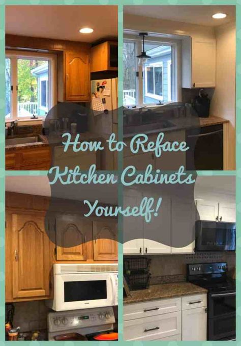 DIY Kitchen Cabinet Refacing- The Easy Way to Transform Your Cabinets Refurbished Kitchen Cabinets, Diy Cabinet Refacing, Kitchen Renovation Diy Ideas, Diy Kitchen Cabinet, Kitchen Cabinet Refacing, Refacing Kitchen Cabinets, Kitchen Diy Makeover, Diy Kitchen Renovation, Cabinet Refacing