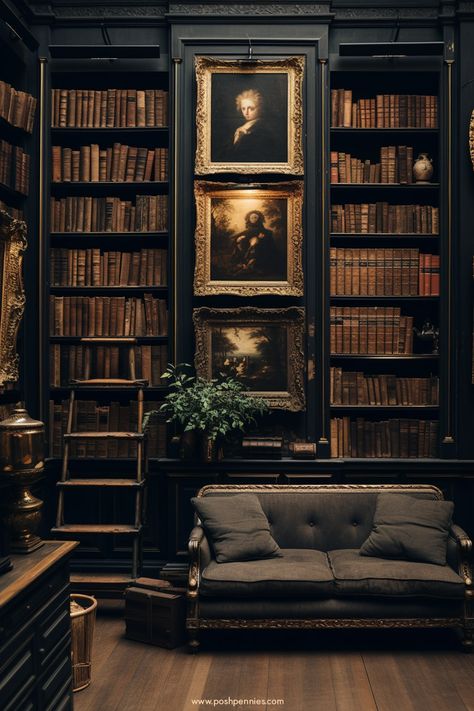 If you're obsessed with the dark academia interior design style, you'll want to read this! Tons of practical tips to get the DA look in your own home! Dark Academia Interior, Dark Academia Home, Dark Academia Room Decor, Dark Academia Room, Academia Room, Outfit Office, Girly Apartments, Style Apartment, Aesthetic Apartment