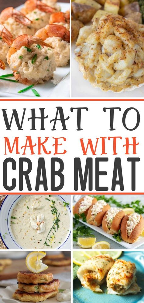 crab meat collage Canned Crab Meat Recipes, Canned Crab Recipes, Can Crab Meat Recipes, Crab Recipes Healthy, Lump Crab Recipes, Lump Crab Meat Recipes, Blue Crab Recipes, Seafood Salads, Canned Crab Meat