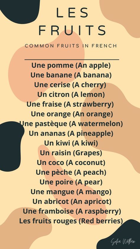 Basic French for Beginners
French Fruit Names French Travel Phrases, French Language Basics, Useful French Phrases, French Basics, French Flashcards, Fruit Names, Basic French Words, French Names, French Worksheets