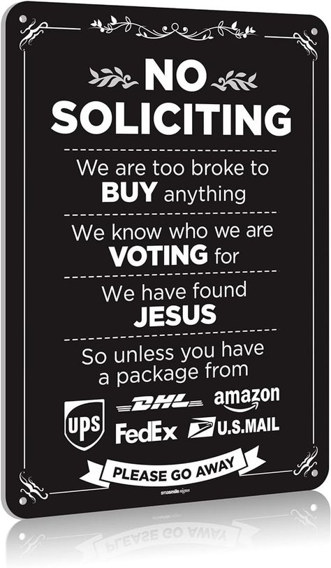 Amazon.com : No Soliciting Sign for House Funny 14" X 10" No Soliciting Yard Sign, Bigger Premium PVC, Sun-proof, Rust-free (Black) : Patio, Lawn & Garden No Soliciting Sign Funny, No Soliciting Sign, No Soliciting Signs, Black Patio, House Funny, No Soliciting, Finding Jesus, Yard Sign, Porch Signs