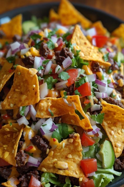 Doritos Taco Salad Nacho Salad Doritos, Doritos Taco Salad, Nacho Cheese Doritos, Nacho Salad, Taco Salad Ingredients, Taco Salad Doritos, Doritos Taco, Shredded Cheddar Cheese, Nacho Cheese