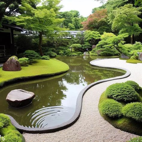 Modern Pond, Pond Design Ideas, Koi Pond Design, Fish Pond Gardens, Zen Rock Garden, Japanese Garden Landscape, Natural Landscaping, Garden Pond Design, Zen Garden Design