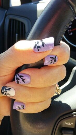 Lavender Nails With Black Design, Purple And Grey Nail Designs, Lilac And Black Nails, Lavender And Black Nails, Black And Lavender Nails, Black Nail Art, Graduation Nails, Lavender Nails, Black Ombre