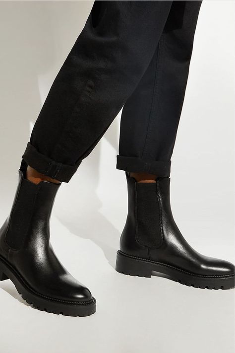 Elevate your everyday look with our trend-led ankle boots. Made with smooth premium leather, the elasticated sides means they fit the ankle and allows you to pull them on with ease. Complete with a tracker sole that's resting on a low block heel, wear yours for off duty for instant biker-chic appeal. Upper - Leather, Lining and Sock - Other Materials, Sole - Other Materials. London Pictures, Biker Chic, Black Picture, Black Chelsea Boots, Dune London, Leather Chelsea Boots, Biker Boots, Work Shoes, Boot Shoes Women