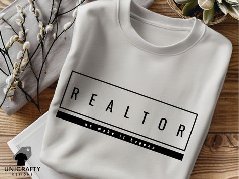 Our Realtor Sweatshirt - "We Make It Happen" is a funny and stylish real estate tee, perfect for showcasing your personality. This agent marketing attire is ideal for open houses or client meetings, making a memorable impression. It's the perfect gift for any realtor who knows that selling homes should be fun! See more of our designs in our REAL ESTATE section: https://www.etsy.com/shop/unicraftydesigns/?etsrc=sdt&section_id=49847464 CHECK OUT MORE FOR OUR UNIQUE DESIGNS: unicraftydesigns.etsy.com SIZE & MATERIAL * Unisex Sweatshirt * Runs true to size * 50% cotton 50% polyester SHIPPING & PRODUCTION TIME:  *Processing: 1-3 business days *USA 2 - 5 days CARE INSTRUCTIONS: * Wash inside out in warm/cold water. Do not bleach. * Tumble dry low. Do not iron directly on the design. OVERSIZED LO Realtor Apparel, Real Estate Agent Shirts, Real Estate Tee Shirts, Realtor Sweatshirt, Realtor Life Shirt, Realtor Tshirts Real Estate Agents, Real Estate Humor, Open Houses, Realtor Gifts