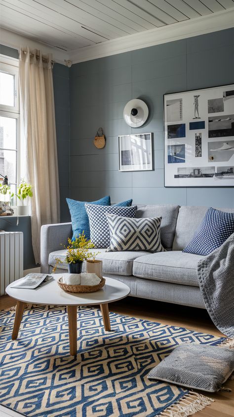 Blue Living Room Curtains, Gray And Blue Living Room, Blue Living Room Walls, Blue And Orange Living Room, Blue Living Room Ideas, Blue Curtains Living Room, Blue Walls Living Room, Living Room Ideas Modern, Living Room Decor Tips