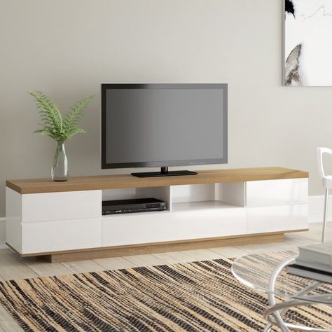 Long Tv Stand, Tv Desk, Credenza Tv, Colored Dining Chairs, Penthouse Interior, Living Tv, Strong Features, Tv Table, Tv Room Design