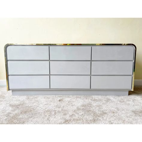 Waterfall Dresser, Modern Dresser, Post Modern, Price Tags, Ombre Dresser, Nice Things, Postmodernism, Gold Trim, Sleek Design