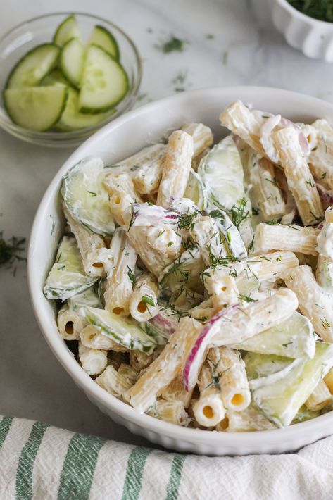 Yogurt Pasta Salad, Cucumber Spaghetti, Dressing Made With Greek Yogurt, Yogurt Pasta, Cold Slaw, Homestead Food, Cucumber Pasta, Cucumber Pasta Salad, Salad With Dill