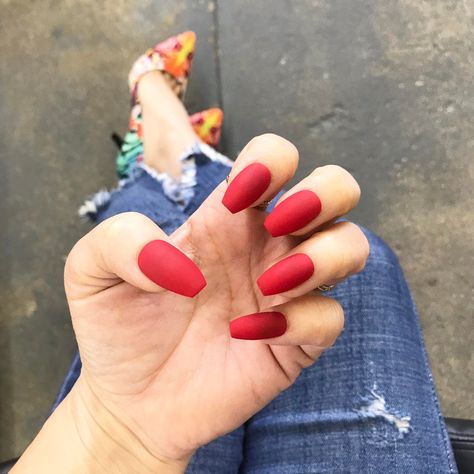 Shades Of Red Color, Red Matte Nails, Red Press On Nails, Prom Proposals, Best Press On Nails, Pedicure Ideas, Different Shades Of Red, Kiss Nails, Coffin Shape