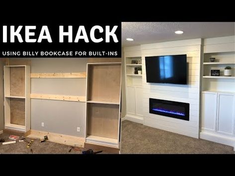 (10) IKEA Billy Bookcase Hack - DIY Built-In Shelves - YouTube Diy Built In Shelves, Outside Corner Moulding, Billy Hack, Mdf Trim, Billy Oxberg, Bookcase Hack, Billy Ikea, Billy Bookcase Hack, Ikea Billy Bookcase Hack