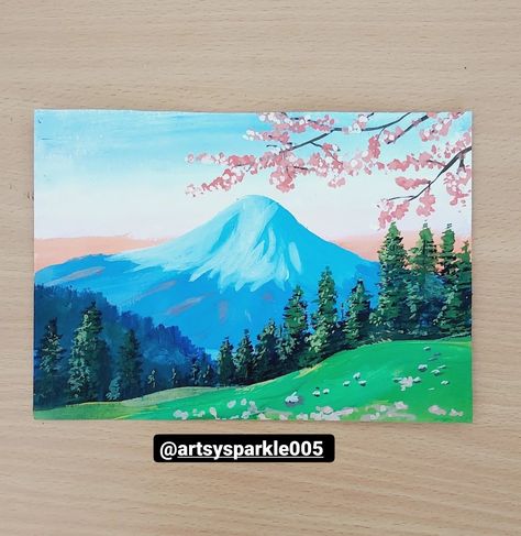 Big Scenery Painting, Simple Scenery, Artist Room, Easy Landscape, Landscape Acrylic Painting, Oil Pastel Drawings Easy, Easy Landscape Paintings, Mountains And Trees, Drawing Ideas List