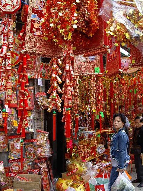 Chinese New Year decorations for sale in Hong Kong Taiwan Culture, Firework Shop, Chinese New Year Traditions, Chinese Holidays, Cruise Party, Happy New Year Photo, New Year Decorations, Red Can, Chinese New Year Decorations