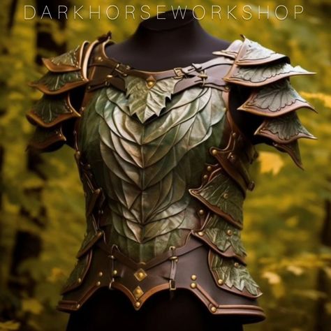 Satyr Paladin, Dnd Leather Armor Female Druid, Leather Armor Dnd, Wood Elf Armor, Leaf Armor Elves, Fairy Armor, Lotr Elf Armor, Leaf Armor, Druid Armor