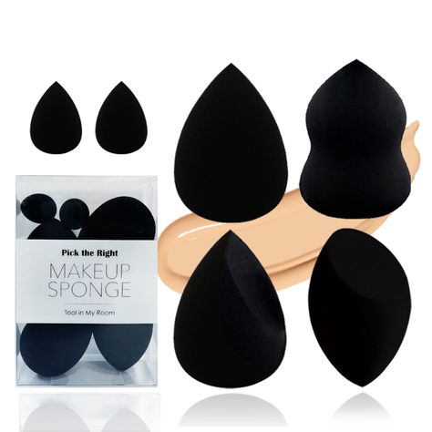 PRICES MAY VARY. Beauty Blender Pack With Maximum Coverage: Made with premium, ultra soft, latex-free material for maximum comfort. Easy to use on all skin types and easy to combine with different professional makeup tools. 4 Different Shapes: This beauty blender Set includes four unique shapes to tackle every area of your face (Water Drop, Pear, Drop Cut, Oblique Cut). 2 mini eggies makeup sponges are included. Dry & Wet: Use damp for a dewy, airbrushed finish or dry for full coverage applicati Beauty Blender Pack, Black Makeup Sponge, Black Beauty Blender, Beauty Blender Set, Official Makeup, Face Blender, Beauty Blender Sponge, Blender Makeup, Beauty Blenders