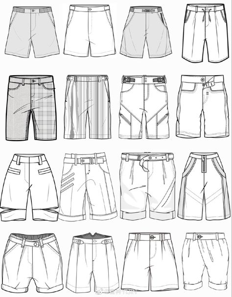 Clothing Technical Drawing, Short Pants Drawing Reference, Fashion Illustration Sketches Men, Drawing Men Clothes, Shorts Drawing Reference Male, Mens Clothing Design Sketches, How To Draw Clothes Fashion Design, Clothes Drawing Men, Mens Fashion Sketches