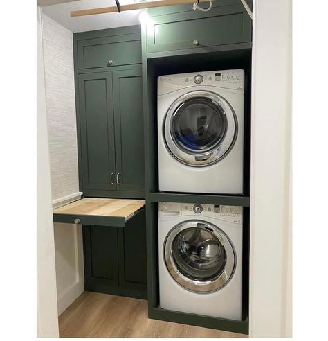 Laundry Folding Table, Washer Dryer Laundry Room, Laundry Folding, Small Utility Room, Stacked Laundry Room, Small Laundry Room Makeover, Laundry Room/mud Room, Pantry Laundry Room, Stylish Laundry Room