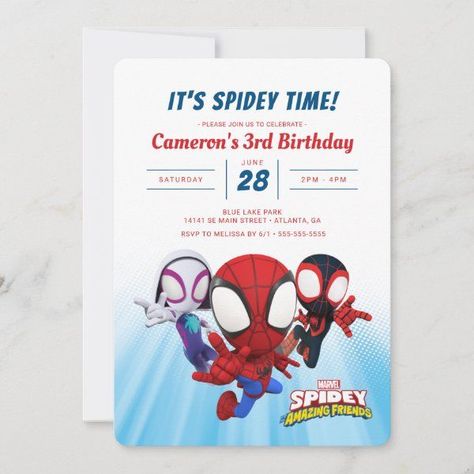 Spidey And His Amazing Friends Birthday Invitation #zazzle #weddinginvitations #birthdayinvitations #babyshowerinvitations #zazzleinvitations #monogram #businesscards #graduation #homedecor Spidey Party, Friends Birthday Invitation, Spidey Birthday, Spiderman Invitation, Superhero Birthday Invitations, Spidey And His Amazing Friends, Spiderman Birthday Party, Superhero Birthday Party, Spiderman Birthday