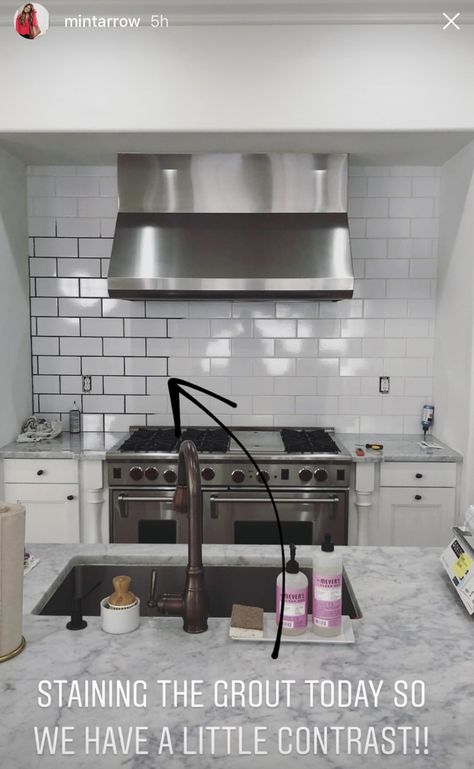 Friday Favorites starts with S'more Sticks, Pillow Inserts and Answers! - Nesting With Grace Black Grout Kitchen, Backsplash With Black Grout, Black Kitchen Inspiration, White Subway Tiles Kitchen Backsplash, White And Black Kitchen, White Subway Tile Kitchen, Grout Stain, Subway Tile Backsplash Kitchen, Nesting With Grace