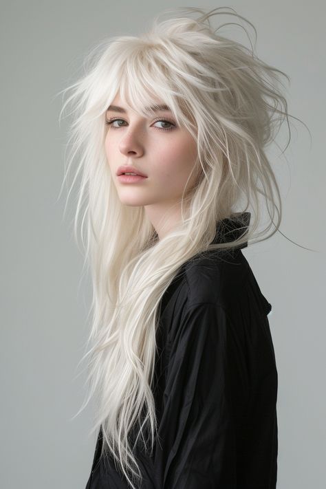 Long White Hair, 얼굴 드로잉, Vlasové Trendy, Mullet Hairstyle, Hair Reference, American Beauty, White Hair, Hair Designs, Summer Hairstyles