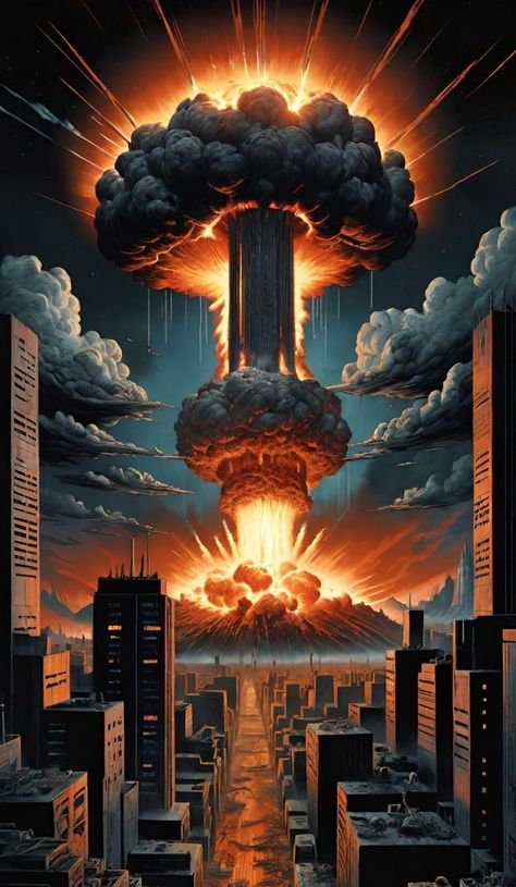 Nuclear Art, Apocalypse Landscape, Nuclear Explosion, الفن الرقمي, Lead Guitar, Theme Tattoo, Fallout Art, City Drawing, Amazing Artwork