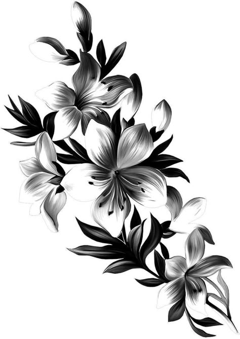 Flower Drawing Tumblr, Lilly Tattoo Design, Tropical Flower Tattoos, Tattoo Main, Realistic Flower Tattoo, Japanese Flower Tattoo, Beautiful Flower Drawings, Sharpie Tattoos, Floral Tattoo Sleeve