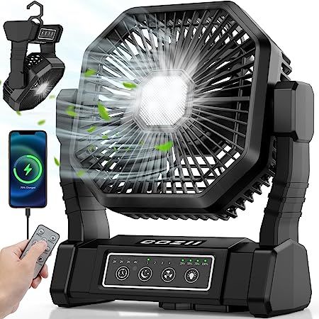 COZII Camping Fans for Tents, 20000mAh 75Hrs Battery Powered Rechargeable Camping Fan with 3 Colors Light, 4 Speeds, 4 Timing, Adjustable Head, Portable Camp Fan with Hanging Hook for Picnic, Patio Nitecore Flashlight, Clip On Fan, Tent Fan, Camping Materials, Camping Fan, Comfortable Camping, Led Camping Lantern, Picnic Bbq, 2024 Wishlist