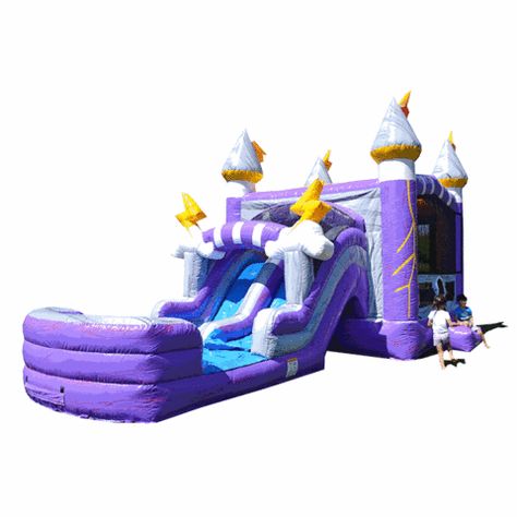 Purple Thunder Double Lane Combo (DRY) Trampoline Pool, Purple Thunder, Slippery Stairs, Jumping Trampoline, Bounce House With Slide, Bounce Houses, Inflatable Bounce House, Lightning Rod, Outdoor Play Equipment