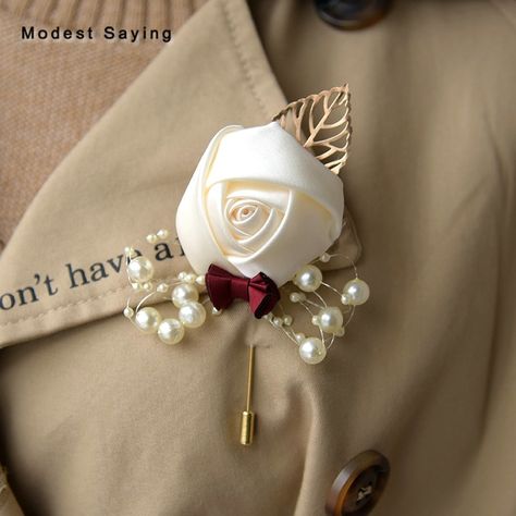 Find More Wedding Bouquets Information about 3PCS Champagne Best Man Satin Rose Corsage for Groom Groomsman Wedding Suit Boutonnieres 2018 Accessories Pin Brooch Decorations,High Quality Wedding Bouquets from modest saying Lacebridal Store on Aliexpress.com Mens Brooch, Fake Wedding Bouquet, Groomsmen Buttonholes, Buttonhole Flowers, Rose Bridal Bouquet, Rose Boutonniere, Corsage And Boutonniere, Ribbon Bouquet, Corsage Prom