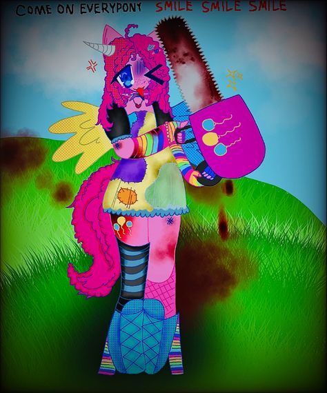 I drew pinkie pie from smile hd owo Smile Hd Pinkie Pie, Evil Pinkie Pie, Pinkie Pie Smile, Pinkie Pie Cosplay, Smile Hd, Pink Pie, Pie Bakery, Cosplay Inspo, Mlp Pony