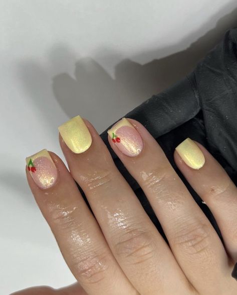 Cute Biab Nails Short, Square Nail Aesthetic, Yellow Square Nails, Mix Match Nails, Acrylic Nail Designs Coffin, Pink Chrome Nails, Boho Nails, Natural Nail Designs, Makeup Nails Designs