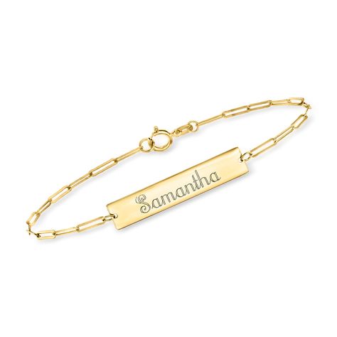 Italian 14kt Yellow Gold Personalized Bar Paper Clip Link Bracelet Bar Bracelet, Fine Jewelery, Script Type, Bar Bracelets, Paper Clip, Minimalist Jewelry, Link Chain, Link Bracelets, Jewelry Bracelets