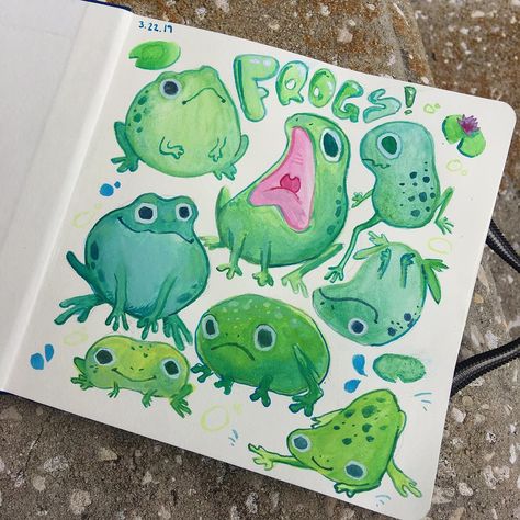 Valerie Turner on Instagram: “Breaking in a new sketchbook with some froggy boyes • • • #art #gouache #gouachepainting #frogs #frogart #frogdrawing #cute #illustration…” New Sketchbook, Art Gouache, Whimsical Art Journal, Frog Illustration, Frog Drawing, Nose Drawing, Gouache Illustrations, Breaking In, Gouache Art