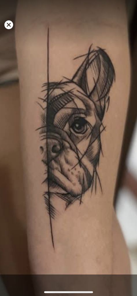 Fine Line Frenchie Tattoo, Geometric French Bulldog Tattoo, Frenchie Dog Tattoo, Frenchton Tattoo, Dog Mandala Tattoo, French Bulldog Tattoo Ideas, Frenchie Outline Tattoo, Bulldog Outline Tattoo, Creative Dog Tattoos