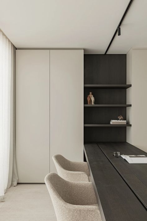 Erpe-Mere (Nieuw) Japandi Office Design, Spare Bedroom Office, Kids Interior Room, Interiors Dream, Kitchens And Bedrooms, Workspace Design, Built In Desk, Apartment Inspiration, Office Interior Design