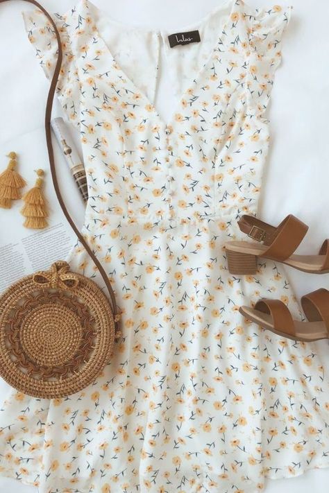 First Date Outfit, Sundress Season, First Date Outfits, Flower Dance, Dark Dress, Floral Skater Dress, Fitted Coat, Summer Yellow, Chloe Marcie