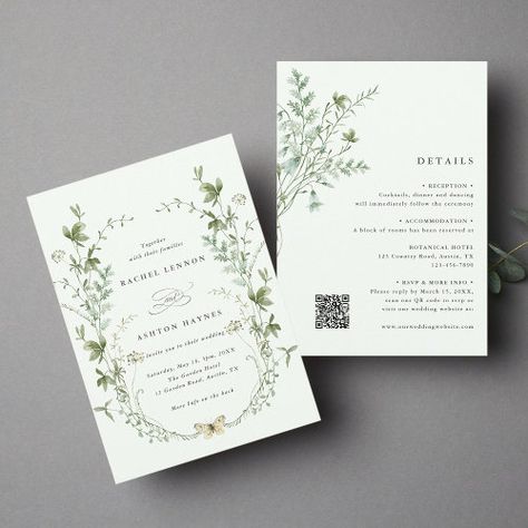 $2.92 | All In One Pale Green Elegant Wildflower Wedding #all in one wedding invitation, watercolor floral wedding, budget greenery wedding with details, elegant botanical wedding with registry, romantic garden wedding, spring summer fall wedding, classic and formal wedding, wedding website online rsvp wedding, qr code, pale green wildflower outdoor wedding Summer Fall Wedding, Wildflower Wedding Invitations, Classic Invitation, Budget Wedding Invitations, Spring Wedding Invitations, Formal Wedding Invitations, Romantic Garden Wedding, Elegant Watercolor, Wildflower Wedding