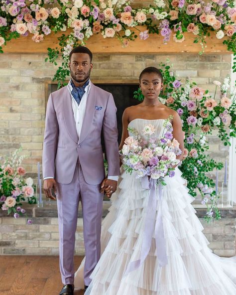 Light Purple Wedding Dress, Black People Weddings, Lavender Wedding Colors, Light Purple Wedding, Lavender Wedding Theme, Baby Pink Wedding, White Wedding Suit, Groomsmen Grey, Lavender Wedding Flowers