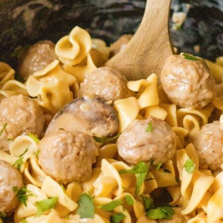 Slow Cooker Meatball Stroganoff - Mama Loves Food Stroganoff Slow Cooker, Meatball Stroganoff, Slow Cooker Meatballs, Frozen Meatballs, Soup Mixes, Onion Soup Mix, Recipe Images, Creamed Mushrooms, How To Cook Eggs