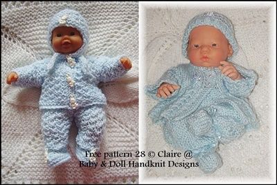 FREE Two cosy pram sets 7-12 inch boys Pram Sets, Handknit Design, Preemie Clothes, Knitted Patterns, Micro Preemie, Angel Babies, Barbie Wardrobe, Knitting Dolls Clothes, Doll Clothes Patterns Free