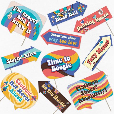 PRICES MAY VARY. 🕺 70's Disco Photo Booth Props Kit - Offers 10 arrow and speech bubble photo booth props, along with 10 bamboo sticks and adhesives required for easy assembly. 70's Party Decorations ensure a complete and immersive photo booth experience during your disco-themed celebration. With the 70 s Theme Party Decorations, you can create memorable moments that can be cherished for years to come. 🕺 Ready-to-Assemble - Uncertain about the assembly process? Simply scroll down for detailed Disco Party Photo Booth, Selfie Props, Party Photo Booth Props, 70's Disco, Funny Photography, Booth Props, Party Photo Booth, Party Photo, Disco Party